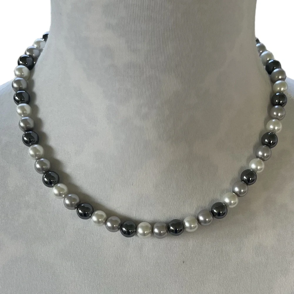 Classic Hematite and Pearl Bead Necklace